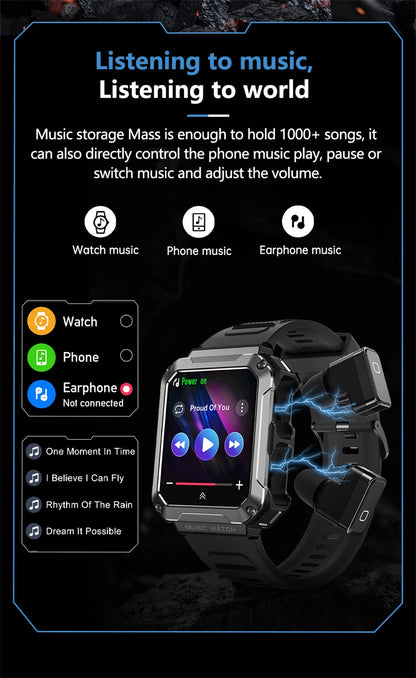 LIGE 2024 Smart Watch With Earbuds Bluetooth Call TWS 4G RAM Local Music Control Waterproof Smartwatch Men For Android iOS