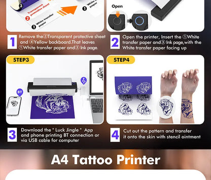 Inkless A4 Thermal Printer Portable Wireless Bluetooth Tattoo Stencil Printer A4 Paper PDF Excel Document Picture Print Machine