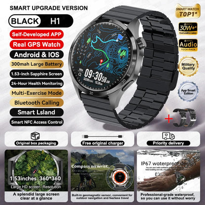 For HUAWEI IOS Outdoor Sport GPS Smart Watch Men 1.53-inch HD AMOLED Screen IP68 Waterproof Bluetooth Call NFC Smartwatch 2024