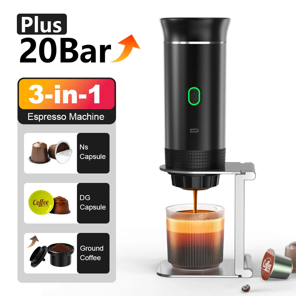 Fantastic Wireless Electric Portable Espresso Coffee Machine for Car & Home Camping Coffee Maker 3-in-1 Capsule Powder Travel Coffee Maker