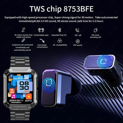 LIGE 2024 Smart Watch With Earbuds Bluetooth Call TWS 4G RAM Local Music Control Waterproof Smartwatch Men For Android iOS