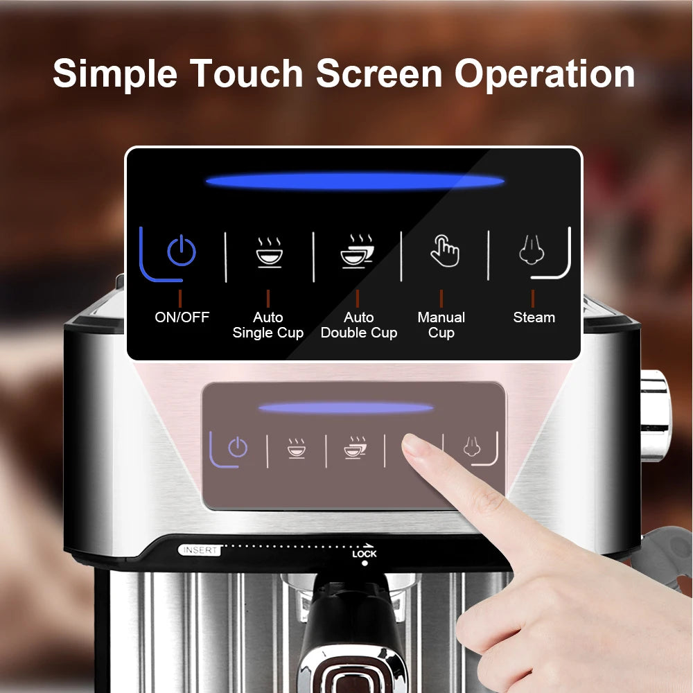 LCD Touch Espresso Coffee Machine Maker Semi-Automatic Pump With Cappuccino Milk Bubble Maker