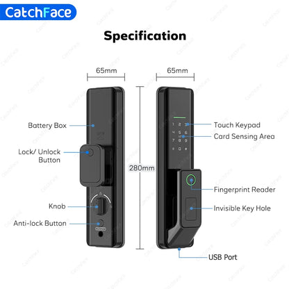 Automatic Electronic Fingerprint Biometric Frosted Panel Digital Smart Door Lock WiFi TUYA APP Password IC Card Security