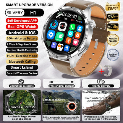 For HUAWEI IOS Outdoor Sport GPS Smart Watch Men 1.53-inch HD AMOLED Screen IP68 Waterproof Bluetooth Call NFC Smartwatch 2024