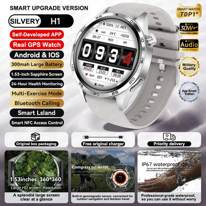 For HUAWEI IOS Outdoor Sport GPS Smart Watch Men 1.53-inch HD AMOLED Screen IP68 Waterproof Bluetooth Call NFC Smartwatch 2024