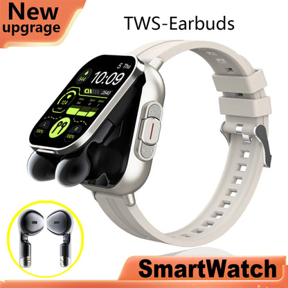 New Smart Watch Men 2 in 1 With Earbuds Heart Rate GPS Track TWS Bluetooth Earphone Monitor Play Music Sport Fitness Smartwatch