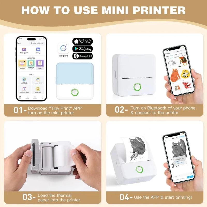 X6 mini HD printer portable sticker label Printer Bluetooth pocket thermal printer with paper for student note inkless printing