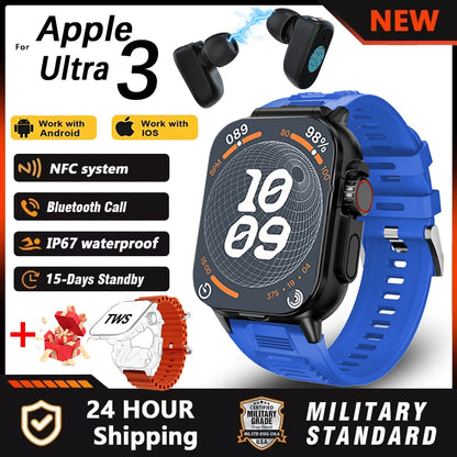 New TWS 2 IN 1 With Headset Smart Watch Bluetooth Call Men Watch GPS Track SmartWatch Heart Rate Monitor Play Music Watch 2024