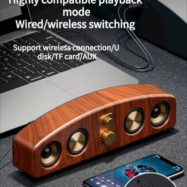 Desktop wireless speakers (wood grain), portable speakers, 3D stereo and subwoofer, music, movie assisted amplification gifts