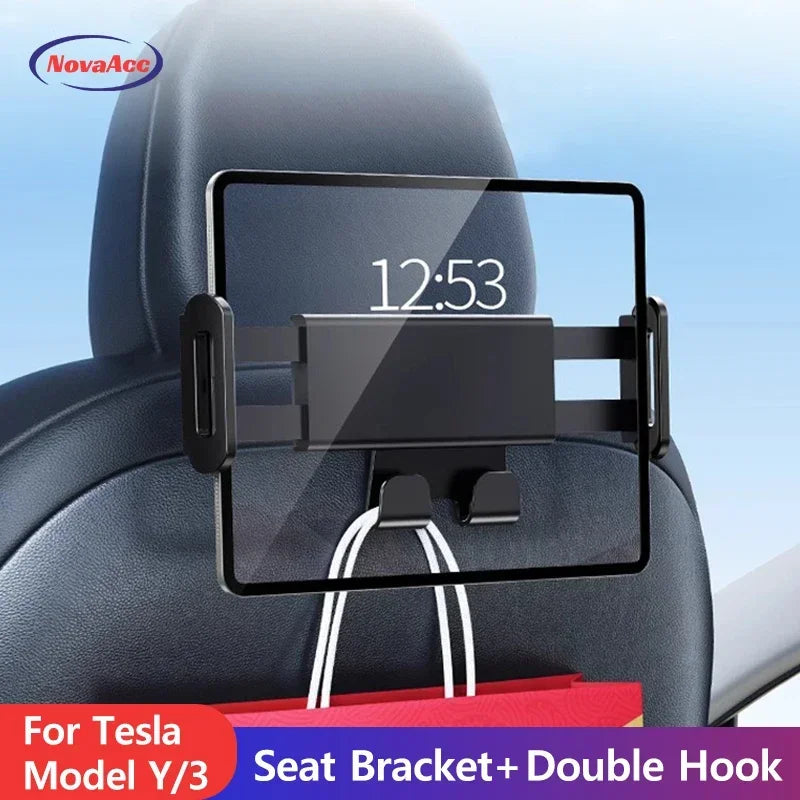 Car Headrest Mount Holder for Tesla Model 3/Y Adjustable Back Seat Tablet Mount Phone Holder for 4.7in to 12.9in Car Accessories