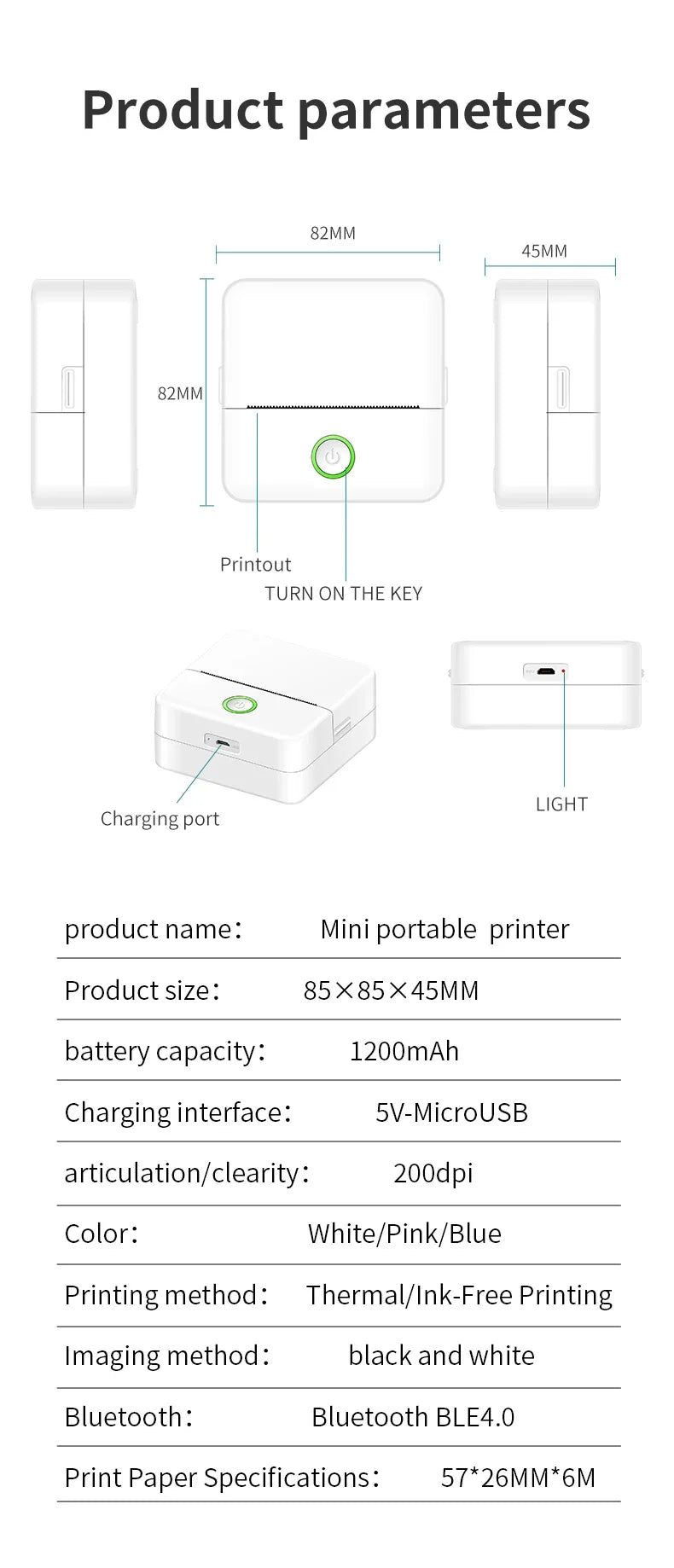 X6 mini HD printer portable sticker label Printer Bluetooth pocket thermal printer with paper for student note inkless printing