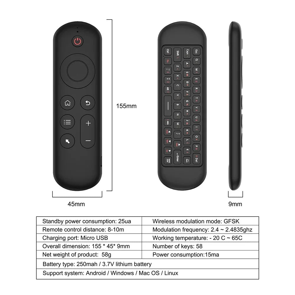 2.4GHz Wireless M5 Air Mouse Bluetooth5.2 Mini Keyboard Voice Backlit Remote Control IR Learning Remote Control for PC Android