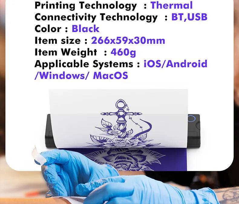 Inkless A4 Thermal Printer Portable Wireless Bluetooth Tattoo Stencil Printer A4 Paper PDF Excel Document Picture Print Machine