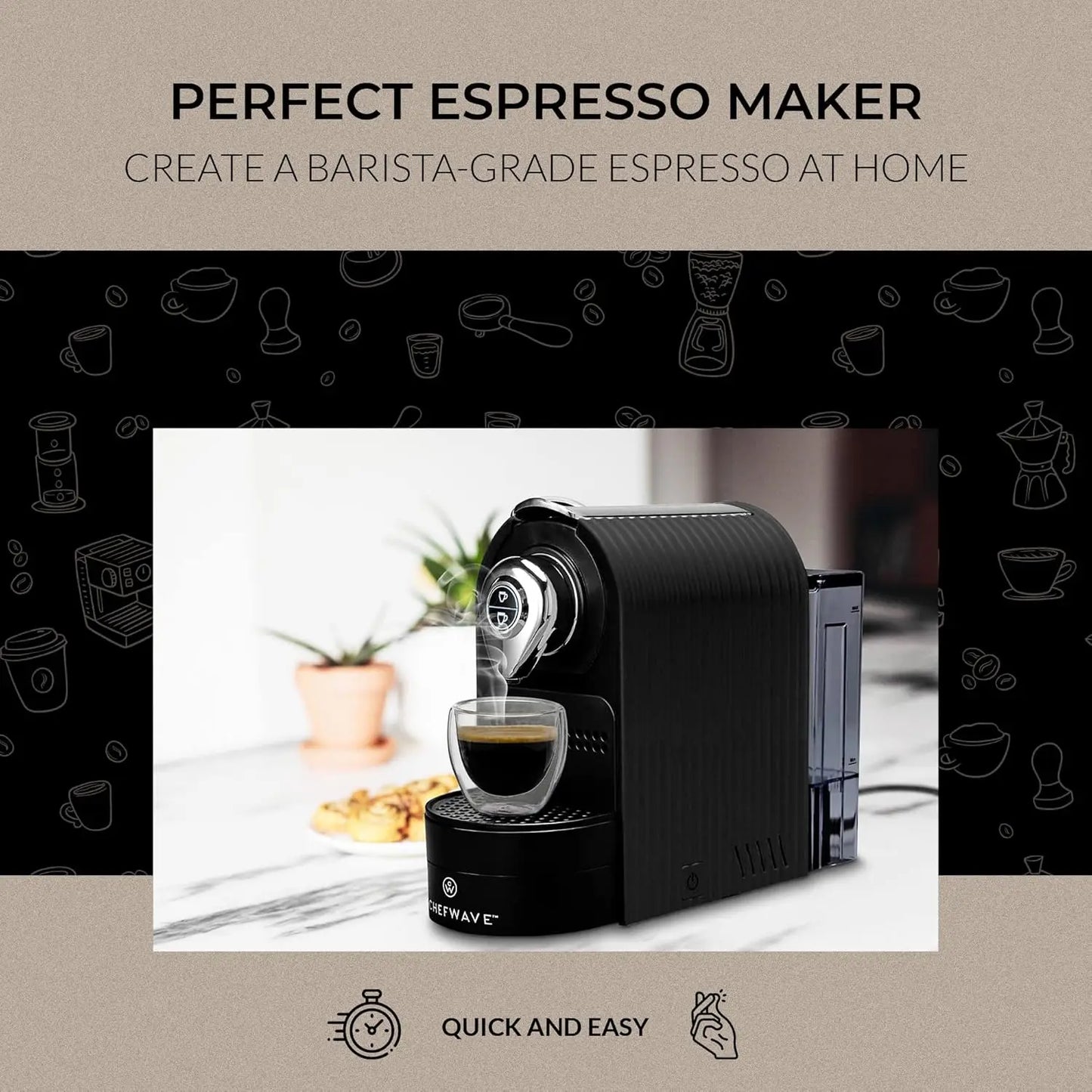 Espresso Machine and Coffee Maker (Black) - Compatible with Nespresso Capsules, Programmable, One-Touch