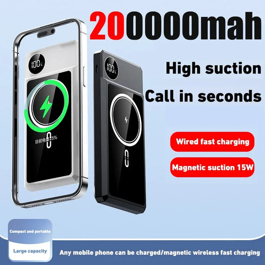 200000mAh Power Bank Magsafe Wireless Large Capacity PowerBank Portable Slimmer Digital Screen Display.