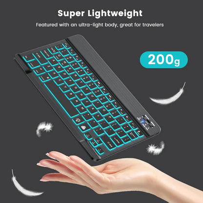 Mini Backlit RGB 10inch Bluetooth Keyboard Wireless mouse Rechargeable for Spanish Russian Hebrew Korean French Arabic Portugal