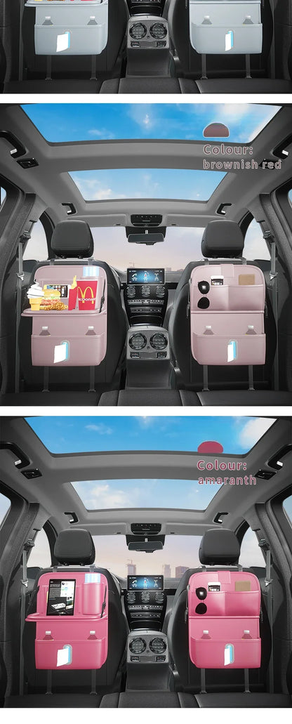 Car Seat Back Organizer Storage Bag With Foldable Table Tray Tablet Holder Tissue Box Auto Backseat Bag Protector Accessories