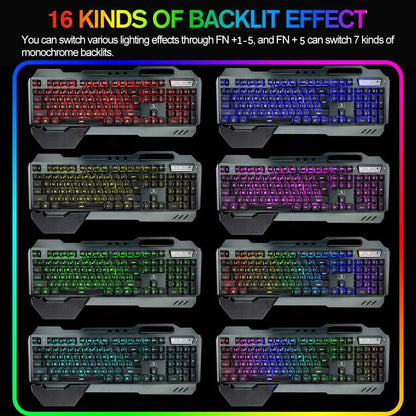 Luxury K680 Wireless Gaming Keyboard and Mouse Combo,Rainbow LED Backlit Keyboard with Rechargeable 3800mAh Battery Metal Panel