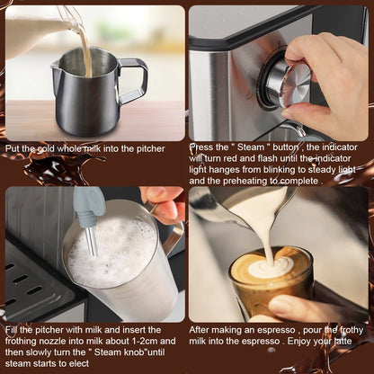 LCD Touch Espresso Coffee Machine Maker Semi-Automatic Pump With Cappuccino Milk Bubble Maker