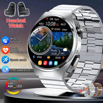 2024 New Man Smart Watch TWS Headset Two In One Wireless Bluetooth Dual Earbuds Call Health Monitor Sport Tracker NFC Smartwatch