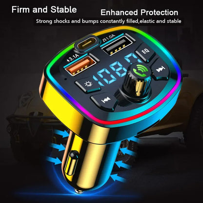 VIKEFON Wireless Handsfree Car MP3 Player - True 3.1A Dual USB Port PD Charging, Car FM Transmitter, Quick Charge Easy to Use