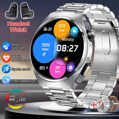 2024 New Man Smart Watch TWS Headset Two In One Wireless Bluetooth Dual Earbuds Call Health Monitor Sport Tracker NFC Smartwatch