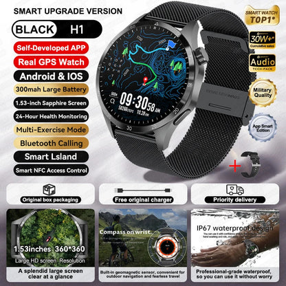 For HUAWEI IOS Outdoor Sport GPS Smart Watch Men 1.53-inch HD AMOLED Screen IP68 Waterproof Bluetooth Call NFC Smartwatch 2024