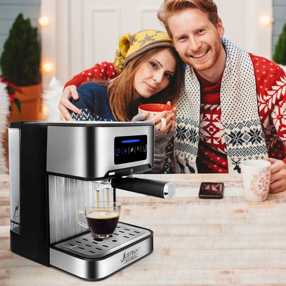 LCD Touch Espresso Coffee Machine Maker Semi-Automatic Pump With Cappuccino Milk Bubble Maker