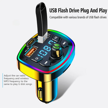 VIKEFON Wireless Handsfree Car MP3 Player - True 3.1A Dual USB Port PD Charging, Car FM Transmitter, Quick Charge Easy to Use