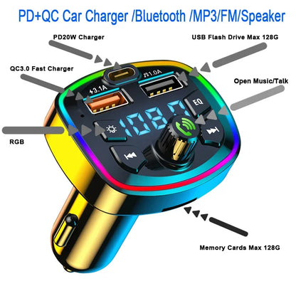 VIKEFON Wireless Handsfree Car MP3 Player - True 3.1A Dual USB Port PD Charging, Car FM Transmitter, Quick Charge Easy to Use