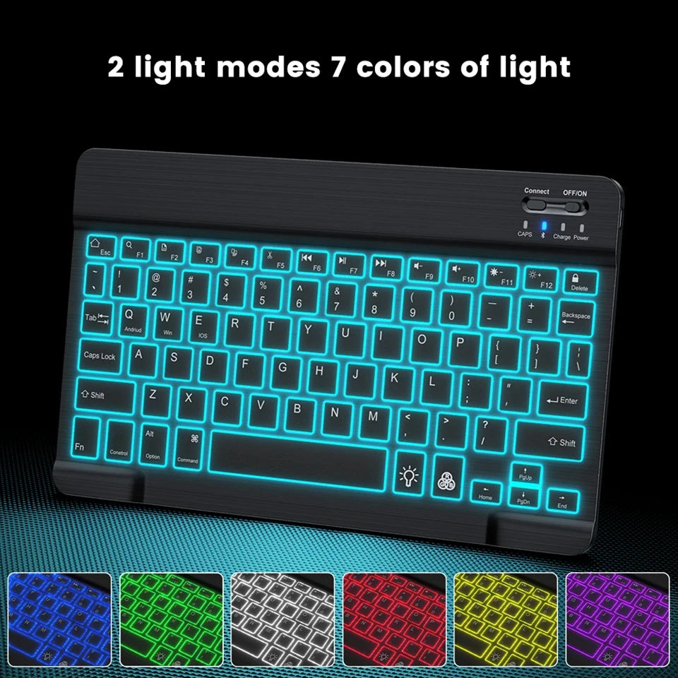 Mini Backlit RGB 10inch Bluetooth Keyboard Wireless mouse Rechargeable for Spanish Russian Hebrew Korean French Arabic Portugal