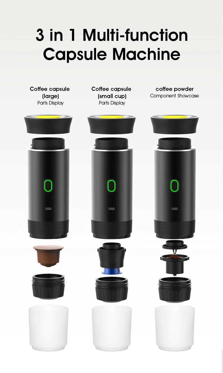 Fantastic Wireless Electric Portable Espresso Coffee Machine for Car & Home Camping Coffee Maker 3-in-1 Capsule Powder Travel Coffee Maker